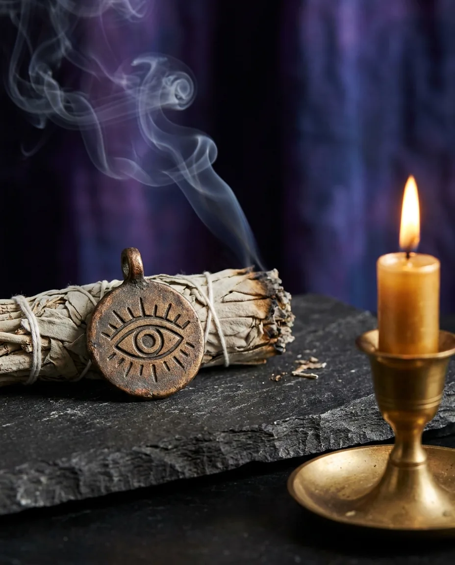 Amulette de protection et encens, symbole du désenvoûtement